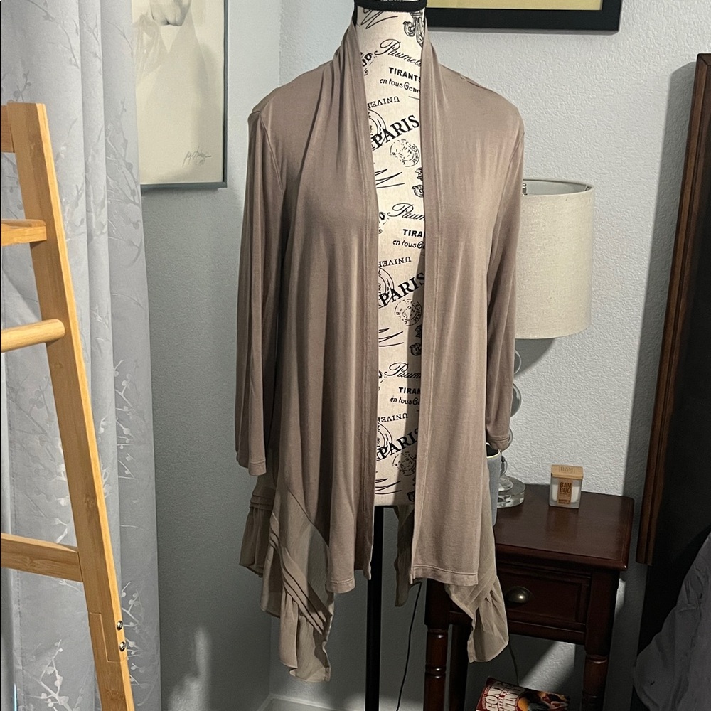 LOGO by Lori Goldstein Taupe Cardigan